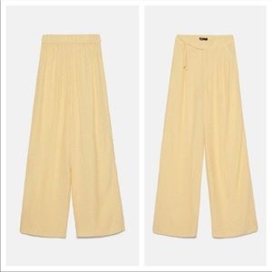 Zara yellow, white polka dot palazzo pants